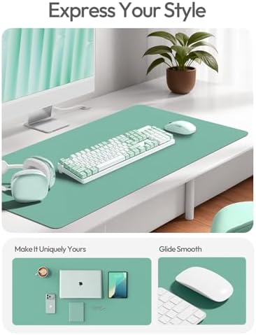 YSAGi Leather Desk Pad Protector, Office Desk Mat, Large Mouse Pad, Non-Slip PU Leather Desk Blotter, Laptop Desk Pad, Waterproof Desk Writing Pad for Office and Home (Green-Blue,55" x 17.2") - Image 3