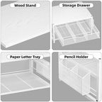 Marbrasse Wood Printer Stand for Desk, 2-Tier Desktop Printer Table for Home Office, Printer Stand with Storage Drawer 2 Pen Holders, Multi-Purpose Desk Organizer for Fax Machine Scanner(Wood White) - Image 3