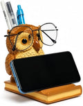Owly Mate Owl Eyeglass Holder for Nightstand and Desk, Cute Glasses Holder with Phone Stand and Pen Holder, 3-in-1 Desk Organizer for Glasses, Phone & Pens - Gift for Owl Lovers by LebriQ
