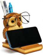 Owly Mate Owl Eyeglass Holder for Nightstand and Desk, Cute Glasses Holder with Phone Stand and Pen Holder, 3-in-1 Desk Organizer for Glasses, Phone & Pens - Gift for Owl Lovers by LebriQ