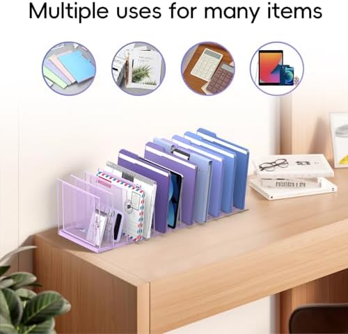 File Organizer for Desk, 11-Section Vertical File Sorter, Paper Holder Organizer Standing Metal File Folder for Office Home Classroom, Purple - Image 4