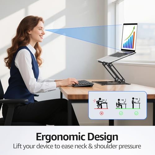 Urmust Adjustable Laptop Stand for Desk, 10-15.6“ Laptop Riser, Black - Image 3