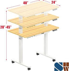 SHW 40-Inch Mobile Electric Height Adjustable Standing Desk w/Drawer, Oak - Image 3