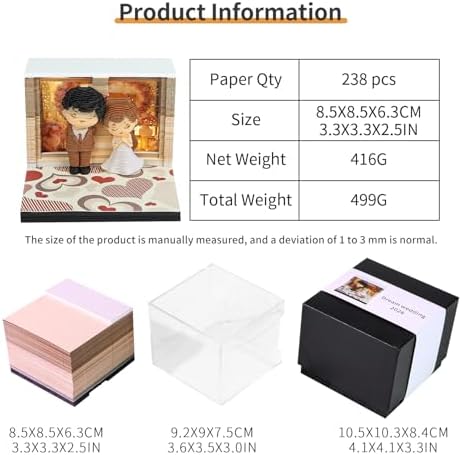 3D Memo Pad, 3D Calendar 2027, Time Piece Calendar, Tear-Off Calendars 2027, 3D Paper Carving Art Memo Pad, Art Carving Sticky Notes for Office Home Gifts Ornaments (Dream Wedding) - Image 3