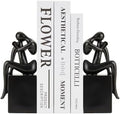 Black Book Ends Decorative, Girl Thinker Design, Modern Bookends for Shelves, Non-Skid Heavy Duty Resin Book Stopper for Books,Bookends with Base, Resin, 1Pair/2Piece by Xmeden