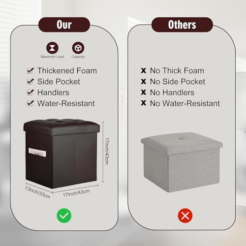 Storage Ottoman, 17" High Small Ottoman with Thicker Foam Padded Seat Brown - Image 3
