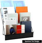 QWORK 4-Tiered Metal Book Display Stand,18.4 x 16.6 x 14.5, Book Signing Wire Rack, Tabletop CD Display Magazine Rack - Image 4