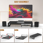 XINYAO Wood Monitor Stand Riser for Desk, 24x12x3 inch, Black - Image 3