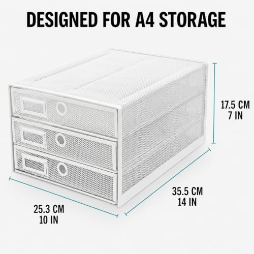 Exerz Paper Sorter 3 Drawer Wire Mesh A4 / Desk Multifunctional Desk Organiser/Multi-Layer Letter Tray - for Documents, Magazines, Notebooks and Letter (White) - Image 2