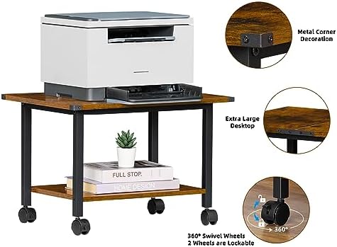 Lerliuo Under Desk Printer Stand, 2-Tier Industrial Rolling Printer Table - Image 7