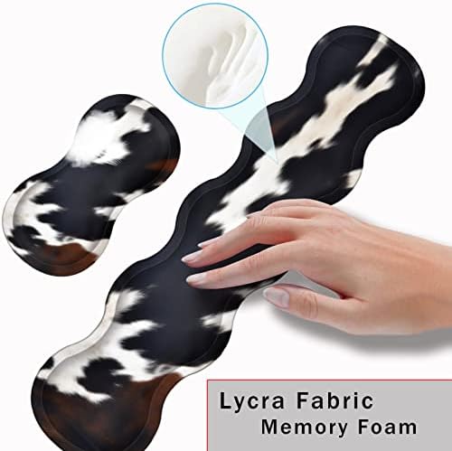 Keyboard Wrist Rest and Mouse Pad with Wrist Support Set Ergonomic Coaster,Memory Foam,Easy Typing Pain Relief,Large XL Desk Mat 31.5"x 11.8",Cute Cowhide Brown Black Cow - Image 5