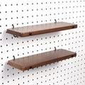 2 Pcs Walnut Finish Wooden Pegboard Shelf for 1/4" Metal Pegboard by SEMPOMA