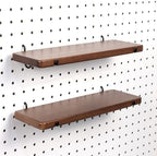 2 Pcs Walnut Finish Wooden Pegboard Shelf for 1/4" Metal Pegboard by SEMPOMA
