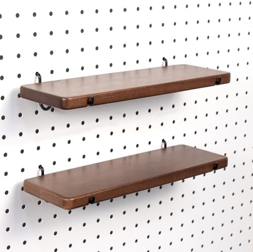2 Pcs Walnut Finish Wooden Pegboard Shelf for 1/4" Metal Pegboard by SEMPOMA