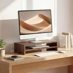 FITUEYES Wooden Monitor Stand Riser, 2-Tier Desk Storage Shelf, Brown - Image 2