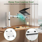 UPGRAVITY White Laptop Desk Mount with Vented Tray for Notebook up to 17 inch, Fully Adjustable Single Laptop Arm Stand Holds up to 17.6 lbs, Clamp on/Grommet Mounting - Image 6