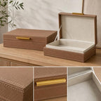 Decorative Storage Boxes with Lids, PU Faux Leather, 2 Pack, Brown - Image 6