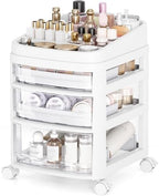 Rolling Cart with 3 Drawers, Clear Plastic Drawer Organizers, Vanity Cart by APEXCHASER