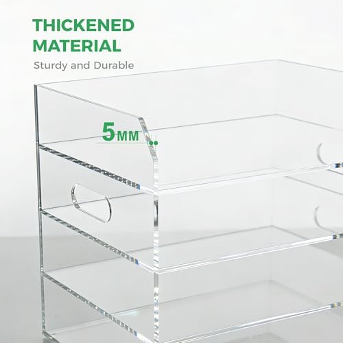 Paper Tray Organizer for Desk, 4 Tier Acrylic Desk Organizers and Accessories, One-Piece Integrated A4 Paper Organizer with Handles, Crystal-Clear Letter Tray & Office File Holder, Books Notes - Image 6