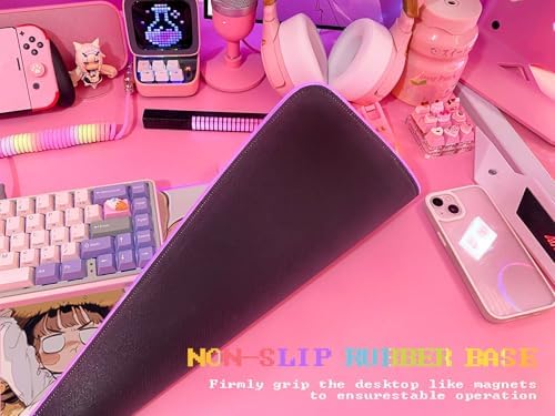 JMIYAV Pink RGB Gaming Mouse Pad 31.5x12 Inch PC XL Large Extended Glowing Led Light Up Desk Pad Non-Slip Rubber Base Computer Cute Mousepad Mat Desk Accessories Gaming Setup Cozy Hideout - Image 4