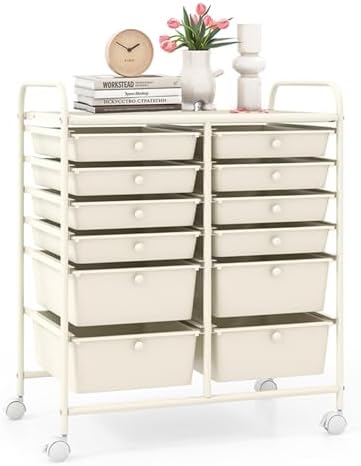 LDAILY 12 Drawer Rolling Storage Cart, Craft Cart Organizer on Wheels w/Metal Frame, Large Capacity & Smooth Drawer, Rolling Cart w/Drawers for Classroom, Office by LDAILY
