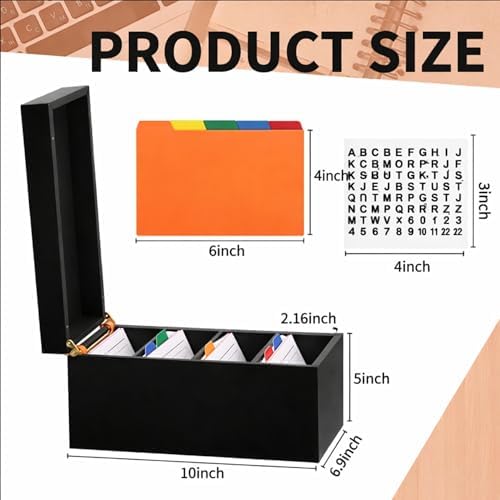 Henoyso 4 x 6 Inches Index Card Holder Set, Bamboo Organizer Box, Black - Image 2