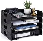 Yinkin Wooden Stackable Paper Trays 4-tier Wooden Paper Organizer for Desk Letter Documents Woodens Desktop File Organizers for Desktop File Holder and Office Supplies Rack for Home Office Use (Black) by Yinkin