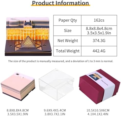 2027 Time Piece Calendar, 3D Sticky Notes 2027, Desk Calendar With LED Light, Tree Memo Pad Creative Artsy Pads 3D Art Calendar, Paper Carving Gift for Colleague Friend, Desktop Decoration (Louvre) - Image 6