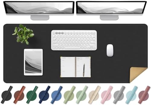 BLESWIN Large Desk Pad, 47.2'' x 23.6'', Office Desk Mat, Computer Mat for Desk, Leather Desk Pad Protector, Sewing Desk Blotter, Desktop Writing Pad for Office/Home/Decor Black by BLESWIN