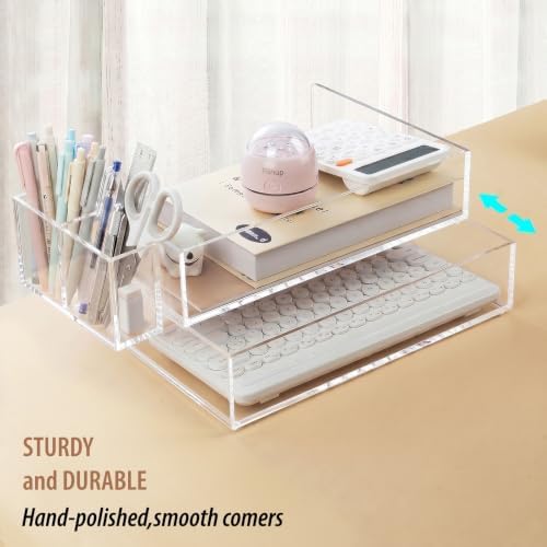 2 Pack Acrylic Paper Tray and Pen Holder Organizer for Desk Clear File Organizer,Acrylic Desk Organizers and Accessories Sorter,Perfect for File Paper, Ipad, Letter, A4 Office File, Books, Notes. - Image 4