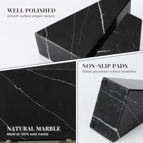 Koville Marble Bookends for Shelves, Natural Stone Book Ends for Large Books, Heavy Duty Bookends, Decorative Bookends for Office Home Kitchen Decor, Unique Modern Book Ends(Black) - Image 3