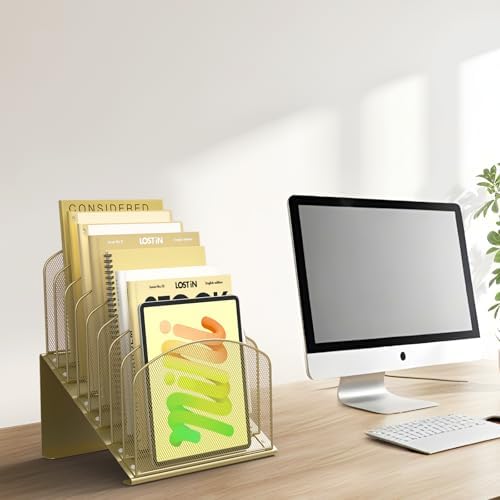 Sinboun Inclined Desk File Organizer Folder Holder with 8-Section, Gold - Image 4