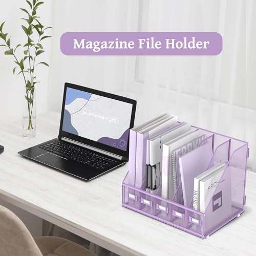 SUPEASY Desk Organizers Metal Desk Magazine File Holder with 5 Vertical Compartments Rack File Organizer for Office Desktop, Classroom, Home Workspace, Purple - Image 7