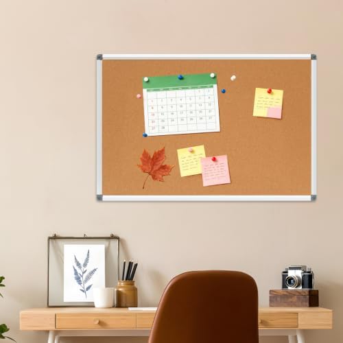 DEVELOP 36x24 Inch Cork Board Bulletin Board, Wall Mounting Pin Memo Notice Cork Board with Silver Aluminium Frame for Office, Home, and Classroom, Includes 10 Push Pins - Image 2