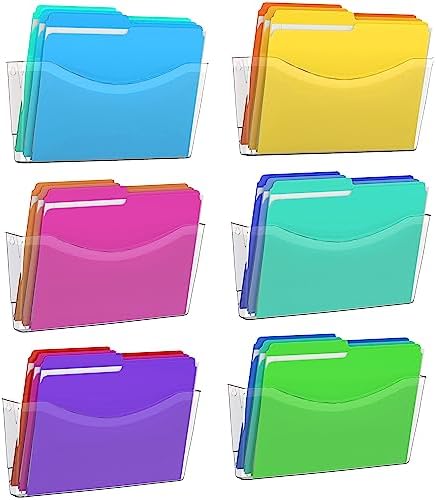 Kuntine.B 6 Pack Clear Single Pocket File Holder Hanging Wall Organizer, Wall Mount Mails Magazines Organizer for Office and Home by KuntineB