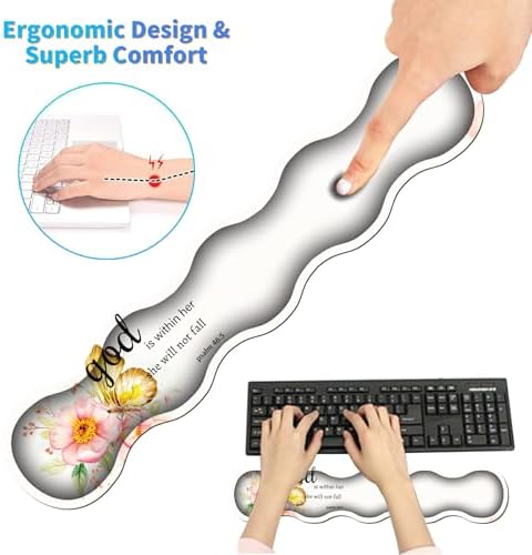 4Pcs Memory Foam Keyboard Wrist Rest Desk Mat Set, Flower Bible Proverbs - Image 4
