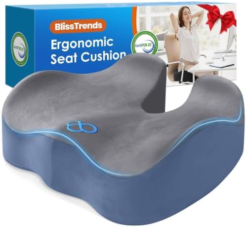 BlissTrends Memory Foam Seat Cushion for Office Chair & Car Seat Grey&Blue by BlissTrends
