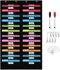 REGELETO 24 Pockets File Storage Pocket Chart with 24 Nametag Pockets, Hanging Wall File Organizer for Classroom and Office, Organize Your Assignments, Files, Scrapbooks, Paper (Black-24 pockets) by REGELETO