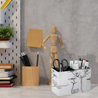 PU Leather Multi-Compartment Pen Holder Desktop Organizer Pencil Cup Storage Caddy for Office Home Supplies Wildflowers Line Drawn on Watercolor - Image 6