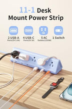 AnnTane Desk Clamp Power Strip USBC, 40W Fast Charging, 6.5 Ft, Blue - Image 3