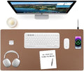 Wireless Charging Mouse Pad Firelison 2 in 1 Leather Multifunctional Office Desk Pad with Non-Slip Rubber Base, Waterproof Desk pad for Computers/Office/Work/Home/Decor（ 32" x 16"Buff - R） by Firelison