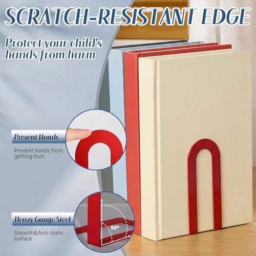 Chunful 12 Pcs Red Metal BookEnds Shelves, 5.5 x 3.75 x 2.25 in - Image 4