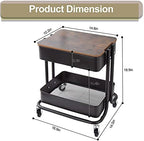 Melody House 2-Tier Metal Utility Rolling Cart Storage Organizer with Cover Board Mobile Trolley Sofa Side Table with Wheels for Office Home Kitchen Organization Black - Image 6