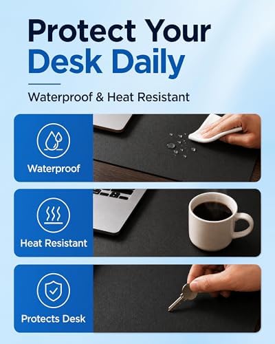 Aothia Cork Desk Mat - Dual-Sided XL PU Leather Desk Pad & Full Desk Protector, Large Waterproof Desktop Mat for Office & Gaming (47" x 23.6", Black) - Image 3
