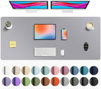 Aothia Faux Leather Desk Mat - Non-Slip PU Leather Desk Blotter, Waterproof Writing Surface, Large Desk Pad for Office & Home (Light Grey, 55" x 24") by AothiaSimpleNaturalUnique