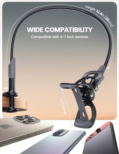 Lamicall Gooseneck Bed Phone Holder 33.4" Full Adjustable Flexible Arm - Image 5