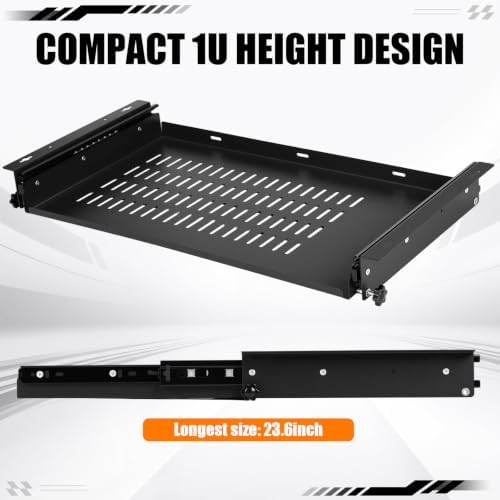 Sliding Under Desk Laptop Mount Shelf with Air Vents 21'' W x 12'' D Metal Under Desk Slide Out Tray Laptop Storage Tray for Home Office Standing Desks Workstations Cabinet Gaming - Image 4