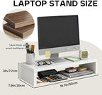 Solid Wood Monitor Stand Riser & Laptop Stand Desk Organizer - Office Accessories for PC Workspace, Computer Organization, Countertop Hutch Light Grey Log 19.7x7.9x3in - Image 2