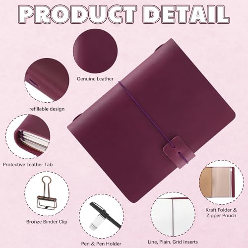 Traveling Refillable Leather Journal Notebook, Purple, Passport Size - Image 3