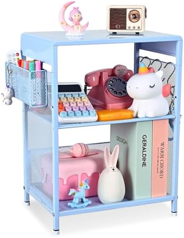 Sky Blue Kids Nightstand, Small Nightstand for Bedroom, End Table with Hooks and Holder, Toddler Bedside Table, Desk Organizer for Office, Small Desk for Living Room, Dorm (Sky Blue) by Illuminatinglifewiththewarmthandloveoflight